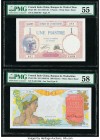 French Indochina Banque de l'Indo-Chine 1; 100 Piastres ND (1927-31); ND (1949-54) Pick 48b; 82b Two Examples PMG About Uncirculated 55; Choice About ...