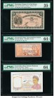 French Indochina Gouvernement General de l'Indochine 10 Cents; 1 Piastre ND (1939); ND (1953) Pick 85d; 92 Two Examples PMG Choice Uncirculated 64 EPQ...