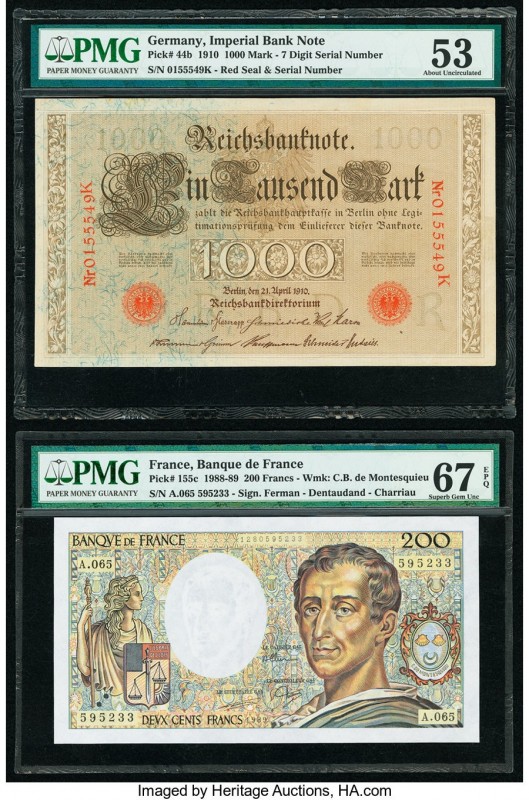 Germany Imperial Bank Note 1000 Mark 21.4.1910 Pick 44b PMG About Uncirculated 5...