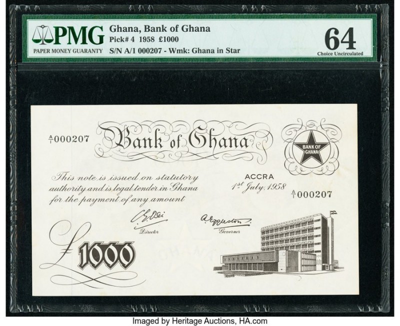 Ghana Bank of Ghana 1000 Pounds 1.7.1958 Pick 4 PMG Choice Uncirculated 64. 

HI...