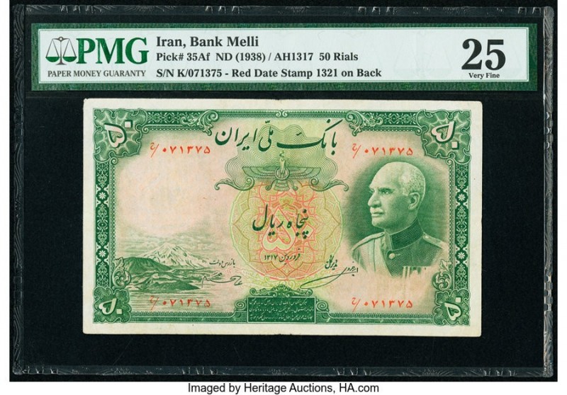 Iran Bank Melli 50 Rials ND (1938) / AH1317 Pick 35Af PMG Very Fine 25. 

HID098...