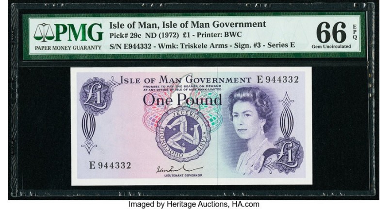 Isle Of Man Isle of Man Government 1 Pound ND (1972) Pick 29c PMG Gem Uncirculat...