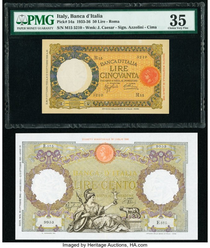 Italy Banca d'Italia 50; 100 Lire 11.10.1933; 23.10.1940 Pick 54a; 55b Two Examp...