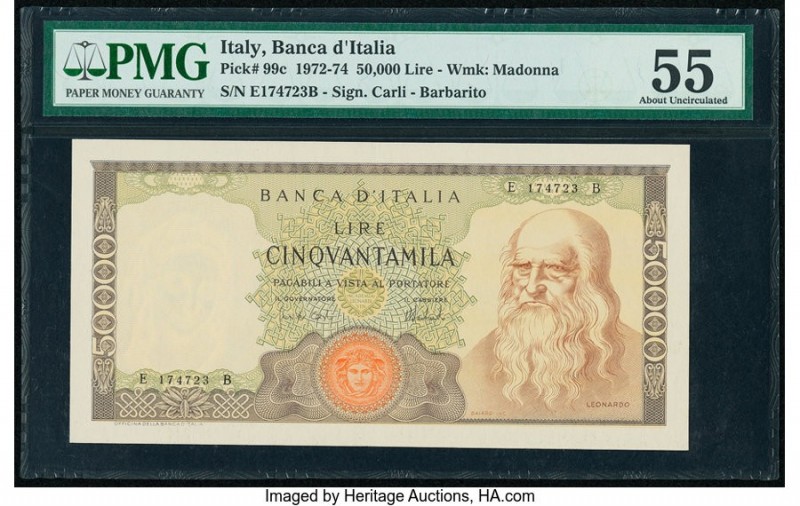 Italy Banca d'Italia 50,000 Lire 1972-74 Pick 99c PMG About Uncirculated 55. 

H...