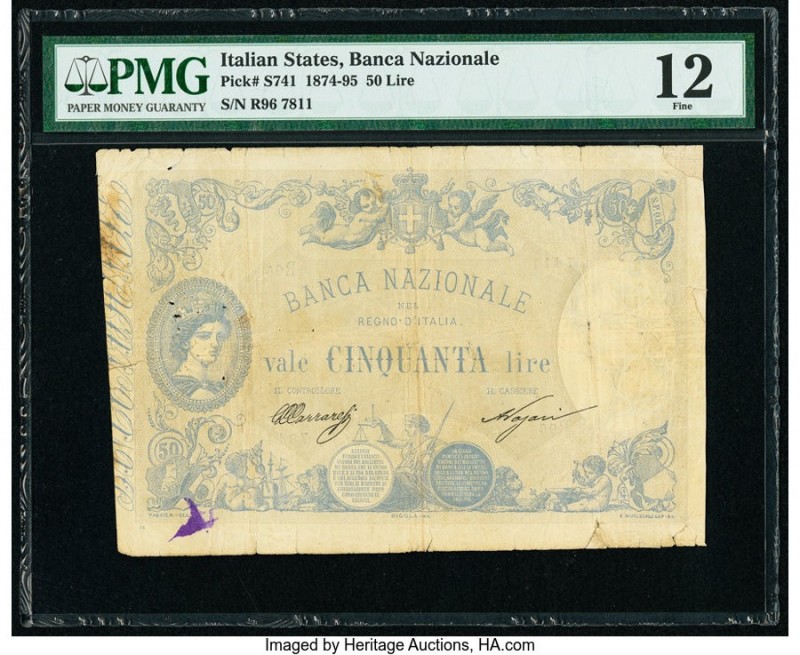 Italy Banca Nazionale nel Regno d'Italia 50 Lire 1874-95 Pick S741 PMG Fine 12. ...