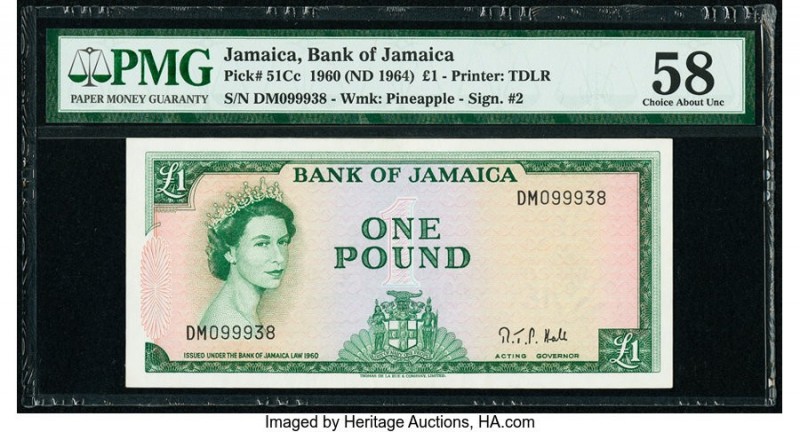 Jamaica Bank of Jamaica 1 Pound 1960 (ND 1964) Pick 51Cc PMG Choice About Unc 58...