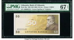 Lithuania Bank of Lithuania 50 Litu 1991 (ND 1993) Pick 49a Low Serial Number 125 PMG Superb Gem Unc 67 EPQ. Low serial number 125.

HID09801242017

©...