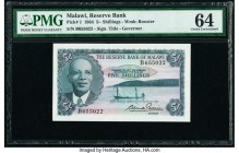Malawi Reserve Bank of Malawi 5 Shillings 1964 Pick 1 PMG Choice Uncirculated 64. 

HID09801242017

© 2020 Heritage Auctions | All Rights Reserved