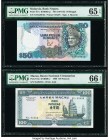 Malaysia Bank Negara 50 Ringgit ND (1991-92) Pick 31A KNB36e-g PMG Gem Uncirculated 65 EPQ; Macau Banco Nacional Ultramarino 100 Patacas 1999 Pick 73a...
