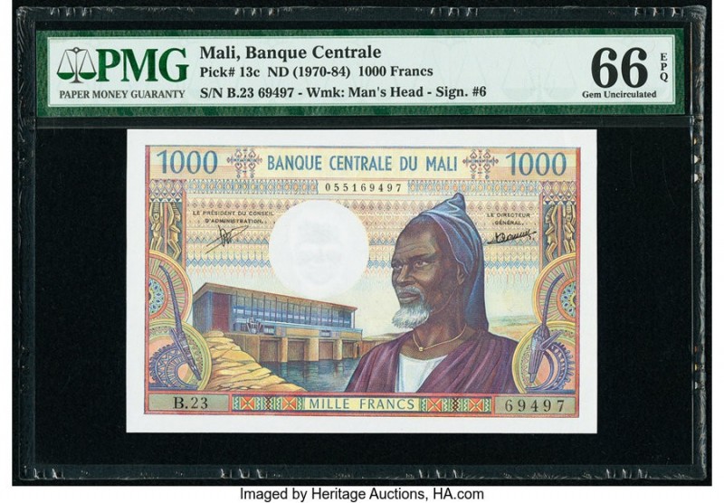 Mali Banque Centrale du Mali 1000 Francs ND (1970-84) Pick 13c PMG Gem Uncircula...