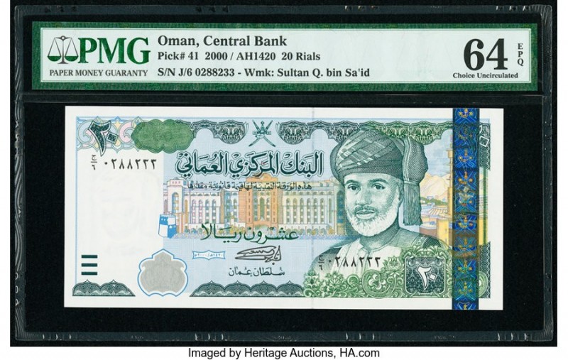 Oman Central Bank of Oman 20 Rials 2000 / AH1420 Pick 41 PMG Choice Uncirculated...