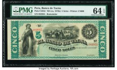 Peru Banco de Tacna 5 Soles ND (ca. 1870s) Pick S384r Remainder PMG Choice Uncirculated 64 EPQ. 

HID09801242017

© 2020 Heritage Auctions | All Right...