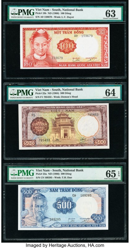 South Vietnam National Bank of Viet Nam 100; 500 (2) Dong ND (1966) (2); ND (196...