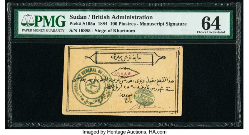 Sudan Siege of Khartoum 100 Piastres 1884 Pick S105a PMG Choice Uncirculated 64....