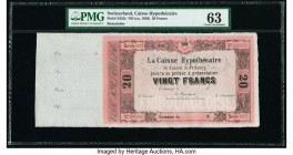 Switzerland Caisse Hypothecaire du Canton de Fribourg 20 Francs 1856 Pick S252r Remainder PMG Choice Uncirculated 63. Small tear. 

HID09801242017

© ...