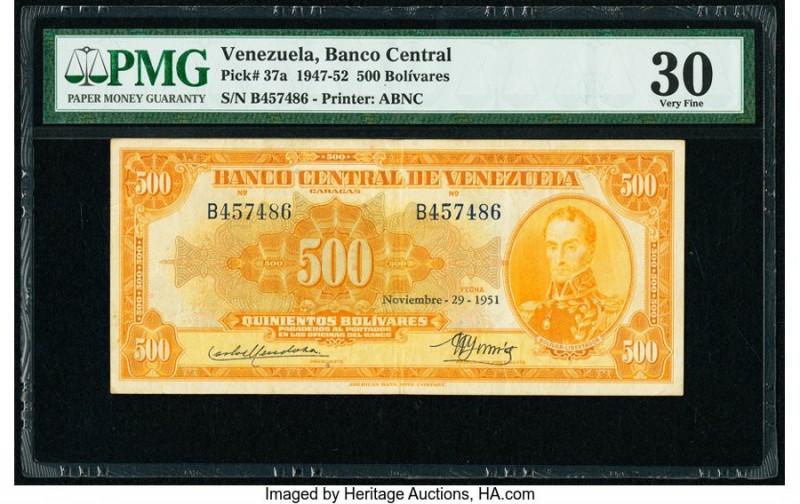 Venezuela Banco Central De Venezuela 500 Bolivares 29.11.1951 Pick 37a PMG Very ...