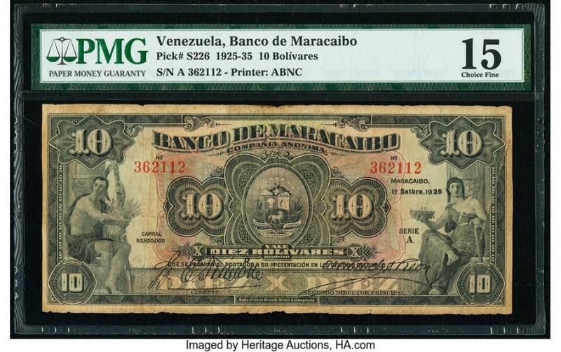 Venezuela Banco de Maracaibo 10 Bolivares 1.9.1935 Pick S226 PMG Choice Fine 15....