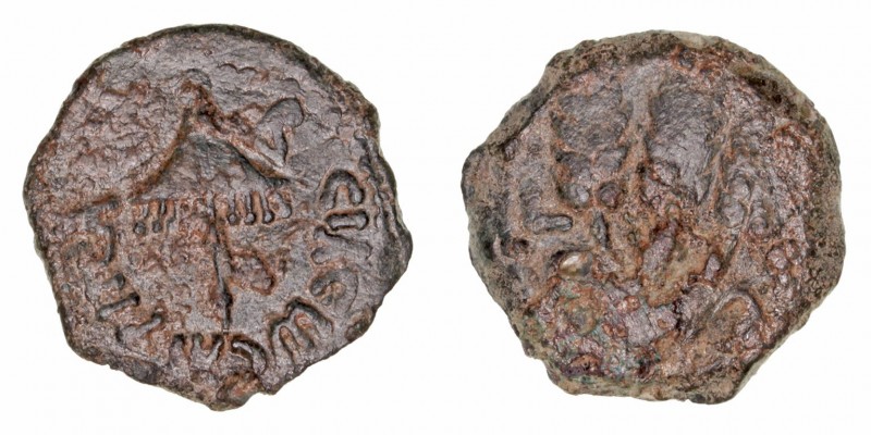 Judea
Agripa I
Prutah. AE. (41-42 d.C.). A/Sombrilla, alrededor ley. R/Tres es...