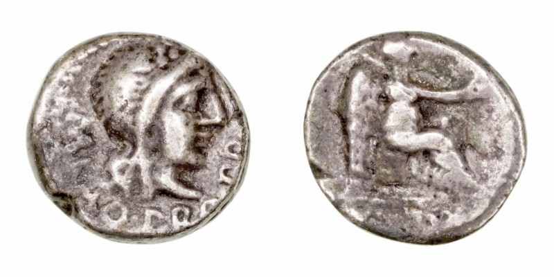 Porcia
Quinario. AR. (89 a.C.). R/Victoria sentada a der., debajo (VICTRIX). 1....