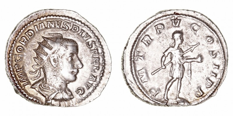Gordiano III
Antoniniano. AR. R/P.M. TR. P. V COS. II P.P. El Emperador en marc...