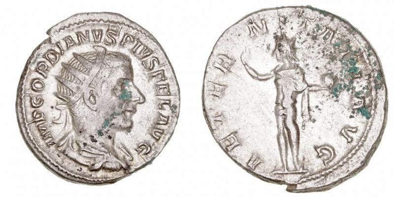 Gordiano III
Antoniniano. AR. (238-244). R/AETERNITATI AVG. 4.29g. RIC.83. Algú...