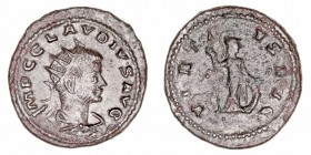 Claudio II
Antoniniano. VE. R/VIRTVS AVG. Minerva a der portando lanza, escudo a sus pies. 3.86g. RIC.225. Rara. MBC+/MBC-.