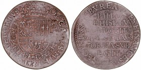 Felipe II
Jetón. AE. 1581. Tesorería incierta. Toma de Tournai por Alejandro Farnesio. 5.49g. Dugn 2841. BC.