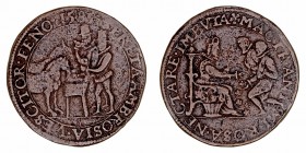 Felipe II
Jetón. AE. Dordrecht. 1585. Isabel I en trono con ramo de rosas y dos infantes saludando. 6.32g. Dugn 3044. Escasa. MBC-.