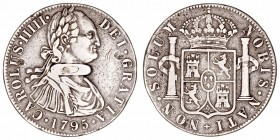 Carlos IV
Metal blanco. (1795). Botón de Gauchos imitando un real de ocho (Carolus IIIII). 19.91g. Señal de soldadura en anverso. (MBC-).