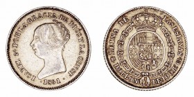 Isabel II
Doblón de 100 Reales. AR. Madrid CL. 1851. Falsa de época en plata dorada. 4.62g. Barrera No cat. Rara. MBC.