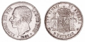 Alfonso XII
5 Pesetas. AR. 1882 *18-82 MSM. 24.72g. Cal.36. Algo sucia. (MBC).