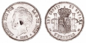 Alfonso XIII
5 Pesetas. AR. 1892 *18-92 PGM. 24.91g. Cal.19. Mancha. (MBC-).