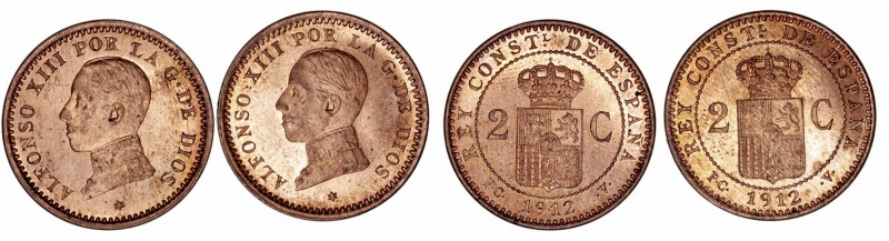 Alfonso XIII
2 Céntimos. AE. 1912 *12 PCV. Lote de 2 monedas. Cal.75. Bonito co...