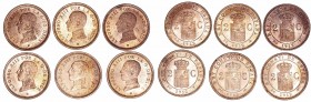 Alfonso XIII
2 Céntimos. AE. 1912 *12 PCV. Lote de 6 monedas. Cal.75. Conservan brillo y color original. SC- a EBC+.
