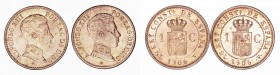 Alfonso XIII
Céntimo. AE. 1906 *6 SLV. Lote de 2 monedas. Cal.77. Bonito color. SC-.