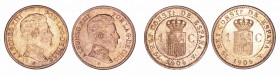 Alfonso XIII
Céntimo. AE. 1906 *6 SLV. Lote de 2 monedas. Cal.77. EBC+.