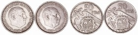 Estado Español
50 Pesetas. Cuproníquel. Barcelona. 1957 BA. Lote de 2 monedas. Cal.139 (como serie completa). BC+.