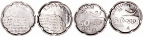 Juan Carlos I
50 Pesetas. Cuproníquel. 1992. Lote de 2 monedas. Acuñación normal y otra con la leyenda remarcada. EBC+.