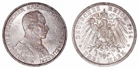 Alemania Guillermo II
3 Marcos. AR. Berlín. 1914 A. 16.68g. KM.538. Rayitas en anverso. Bonita pátina. EBC-/EBC+.