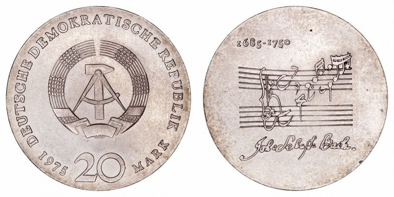 Alemania 
20 Marcos. AR. Berlín. 1975. República Democrática Alemana. Bach. 20....