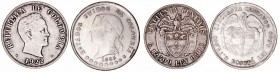 Colombia 
50 Centavos. AR. Lote de 2 monedas. 1885 y 1922. MBC a MBC-.