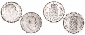 Dinamarca 
2 Kroner. AR. Lote de 2 monedas. 1916 y 1937. KM.820/830. MBC+ a MBC.