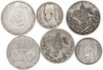 Egipto 
AR. Lote de 6 monedas. 5 Piastras (2) y 10 Piastras (4). MBC- a BC+.