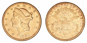 Estados Unidos 
20 Dólares. AV. 1882 S. 33.35g. KM.74.3. Rayitas en anverso. MBC/MBC+.