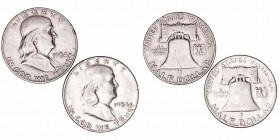 Estados Unidos 
1/2 Dólar. AR. Lote de 2 monedas. 1954 y 1954 D. KM.199. MBC-.