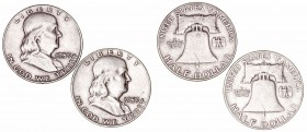 Estados Unidos 
1/2 Dólar. AR. Lote de 2 monedas. 1959 y 1959 D. KM.199. MBC-.