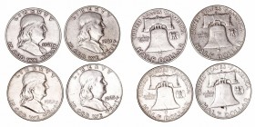 Estados Unidos 
1/2 Dólar. AR. Lote de 4 monedas. 1960 D, 1961 D, 1962 D y 1963 D. KM.199. MBC.