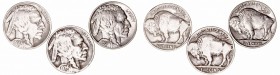 Estados Unidos 
5 Centavos. Cuproníquel. Lote de 3 monedas. 1934, 1936 y 1937. KM.134. MBC+ a BC.