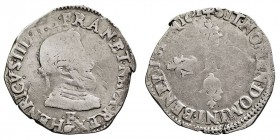 Francia Enrique IV
1/2 Franc. AR. Angers. (1601) F. 6.94g. Duplessy 1212. Escasa. BC+/BC.