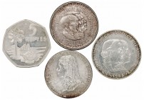 Lotes de Conjunto
AR. Lote de 4 monedas. EE.UU. 1/2 Dólar 1952, Mónaco 100 Francos 1982, Seychelles 5 Rupias 1972 y Turquía 150 Liras. EBC a MBC+.